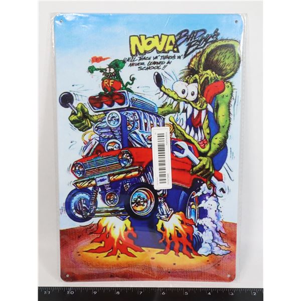 12" X 8" ART METAL SIGN, CHEVY NOVA RAT FINK
