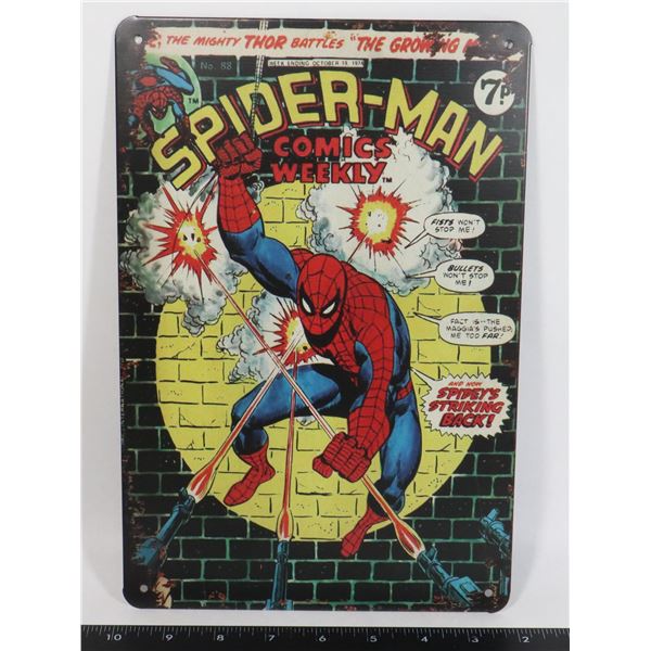 12" X 8" ART METAL SIGN, SPIDER MAN COMICS