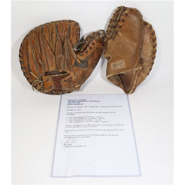 CATCHERS MITT- FIRST BASEMAN'S MITT CIRCA 1930'S