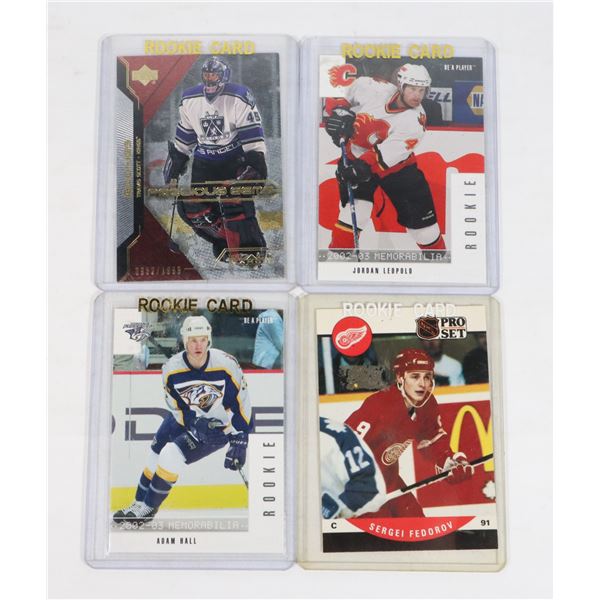 FOUR NHL ROOKIE CARDS INCLUDING ADAM HALL,