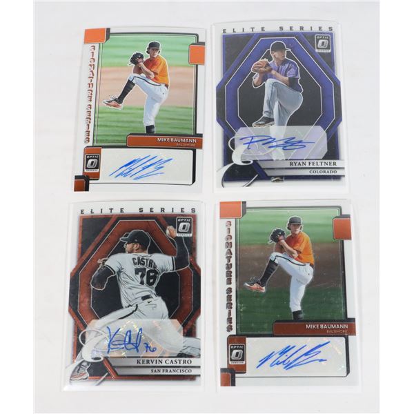 FOUR SIGNED BASEBALL CARDS INCLUDING