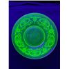 Image 1 : Vintage Uranium Glass Bowl w/ Raised Floral Design. Approx. 9.5" Diam