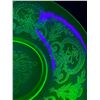 Image 2 : Vintage Uranium Glass Bowl w/ Raised Floral Design. Approx. 9.5" Diam