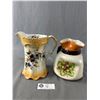 Image 1 : 2 Vintage Autumn Design Ceramic Pottery Pitcher Vases - 6" H & 6.5" H