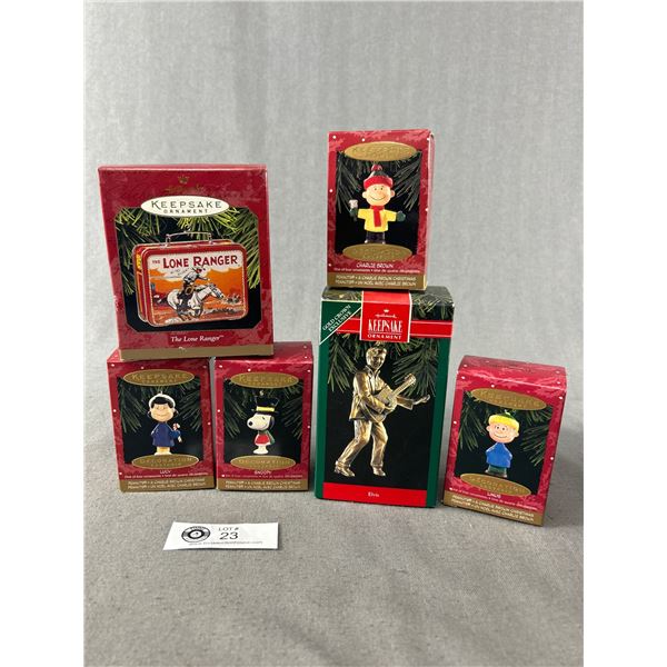 6 Hallmark Keepsake Ornaments - Lone Ranger, Elvis & Complete Set Of 4 Peanuts A Charlie Brown Chris