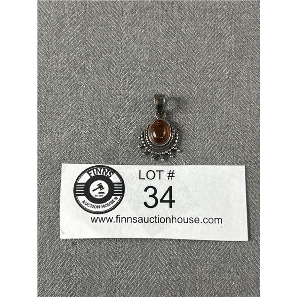 Gorgeous 925 Sterling Silver Vintage Genuine Amber Pendant