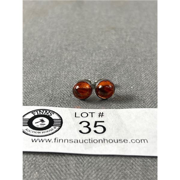 Vintage 925 Sterling Silver Genuine Amber Earrings