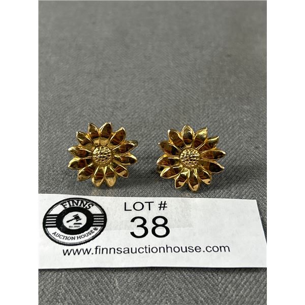 Gold Over Sterling Vintage Flower Earrings