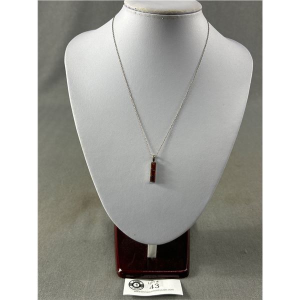 925 Sterling Silver Genuine Amber Pendant w/ Sterling Chain, Vintage