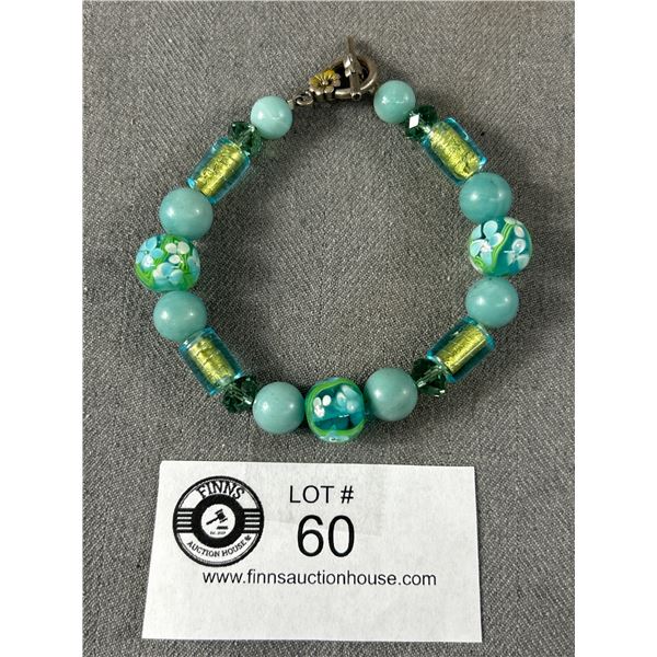 Very Nice Glass Bead Bracelet w/ Silver Clasp