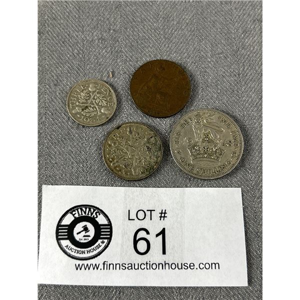 4 Vintage Early 1900's British Coins, Silver & Copper