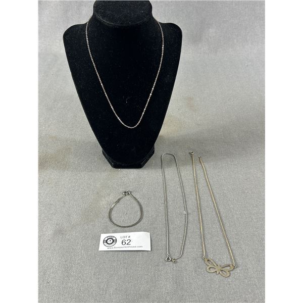 4 Unmarked Silver Look Chains & Bracelets