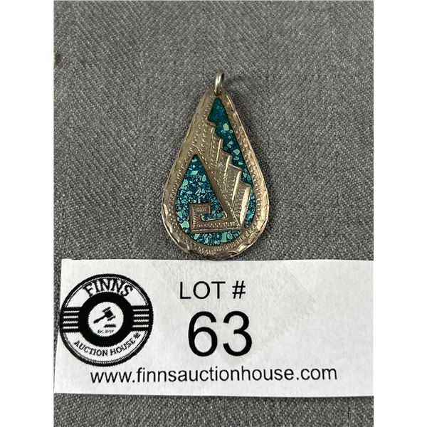 Nice Turquoise & Sterling Teardrop Pendant 1.5"L