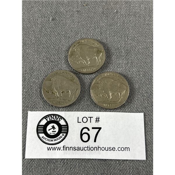 3 Early U.S. Buffalo Head Nickels 1930's