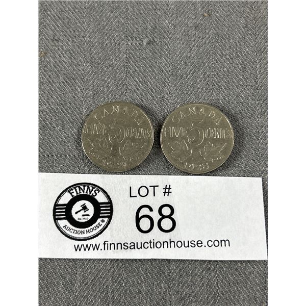 1928 & 1929 Canadian Nickels
