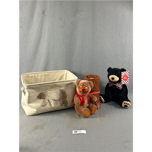 Canvas Tote Bag w/ New Share A Bear & Vintage Bear w/ Stump