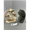 Image 1 : 5.5" H Stone "Mother & Child" Marked CUTH &5.5" H Resin "Lover's Kiss" Sculpture
