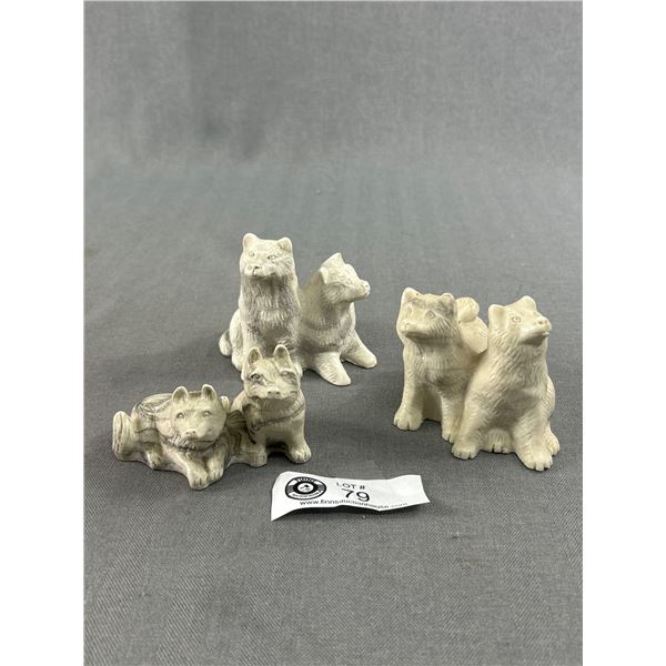 2 Canadian Wolf Originals Huskies Sculptures & Pearlite Marblecraft Huskies. Approx 2.5" H - 3" H