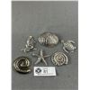 Image 1 : 5 Silvertone Ocean Themed Large Pendants & 1 Silvertone Swirl Brooch
