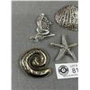 Image 2 : 5 Silvertone Ocean Themed Large Pendants & 1 Silvertone Swirl Brooch