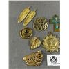 Image 2 : 10 Goldtone Large Pendants, 1 Scroll Brooch, 1 Leaf Scarf Clip & Star Shaped Clip