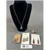 Image 1 : 3 New Fashion Earring & 18" Silvertone Necklace w/ 1.5" Japer Pendant Plus Matching Cuff Bracelet