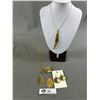 Image 1 : 2 Gold Tone Necklaces w/ 24Kt Dipped Leaf Pendants, Orchid Brooch, Sand Dollar Earrings & Leaf Penda
