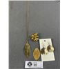 Image 3 : 2 Gold Tone Necklaces w/ 24Kt Dipped Leaf Pendants, Orchid Brooch, Sand Dollar Earrings & Leaf Penda