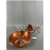 Image 1 : MCM Copper Tray w/ Glass Cocktail Mixer, Glasses & Coaster Set