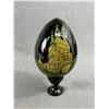 Image 2 : Large Vintage Hand Painted Russian Egg w/ Stand & Black Lacquer Tray