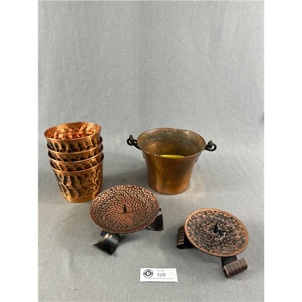 Vintage Copperware - Bucket, Candle Holders, Pots