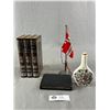 Image 1 : Vintage Shakespeare Book Music Box, Small 1930 German Songbook, German Ceramic Corked Bottle & Flag 