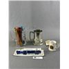 Image 1 : Vintage Schmid Musical Stein, Large Glass Beer Stein, w/ Stir Sticks, Engraved Pewter Tankard & Germ