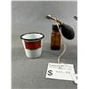 Image 2 : Antique Medical Bottles w/ Atomizers & Enamel Measuring Cup w/ Advertising