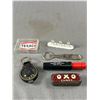 Image 3 : Vintage Folk Art Farm Machine & Tin Collectibles - Deer Call, Texaco, Lesney, Compass, OXO, Opener