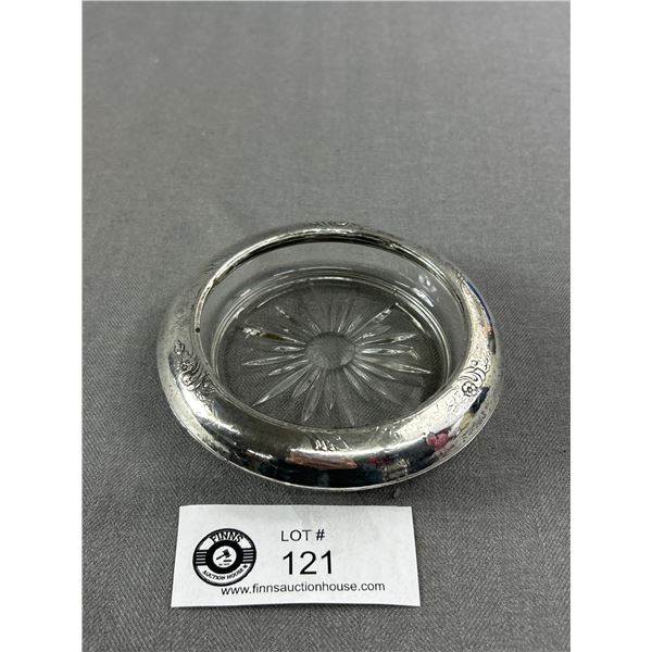 Vintage Frank M. Whiting Glass Wine Coaster w/ Sterling Silver Ring