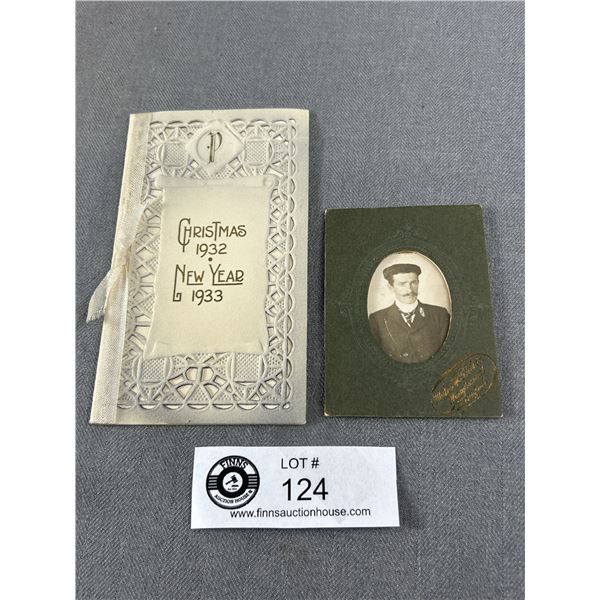 1932 Christmas/1933 New Year Card (Made In England) & Small Antique Photo