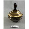 Image 1 : Vintage Bohemian Amber Glass w/ Gold Lidded Candy Dish
