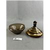 Image 3 : Vintage Bohemian Amber Glass w/ Gold Lidded Candy Dish