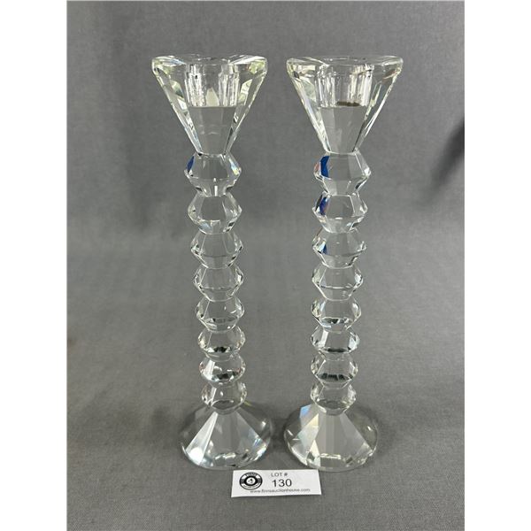 Stunning Pair Of Vintage Crystal Candle Sticks - 11" tall