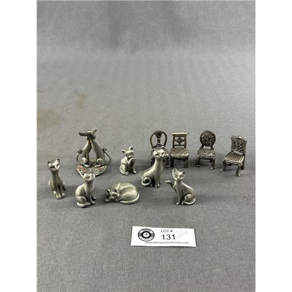 Nice Collection Of Pewter Miniatures - Chairs, Cats, Dogs