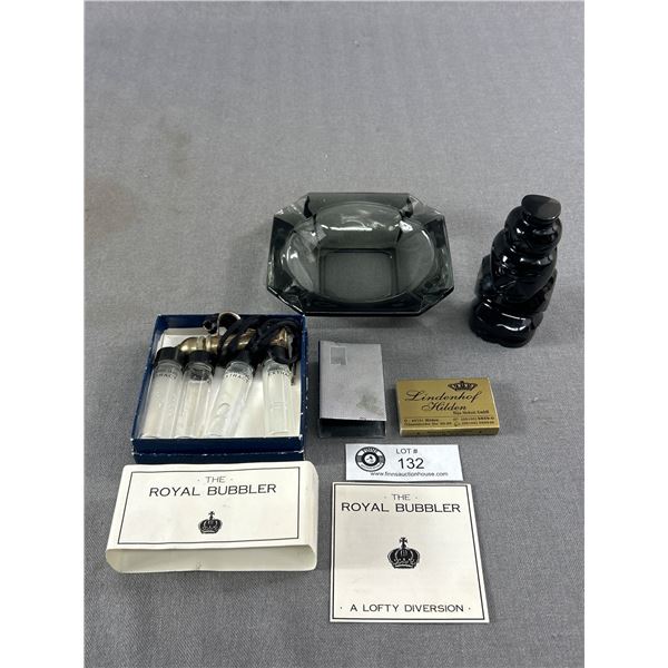 Vintage Collectibles - Onyx Obsidian Mexican Folk Art, Royal Bubbler, Ashtray & Matchbox Holder