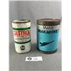 Image 1 : 2 Vintage Tin Cans w/ Content - Castrol 2-Stroke Motor Oil & Mobil Jet Oil II