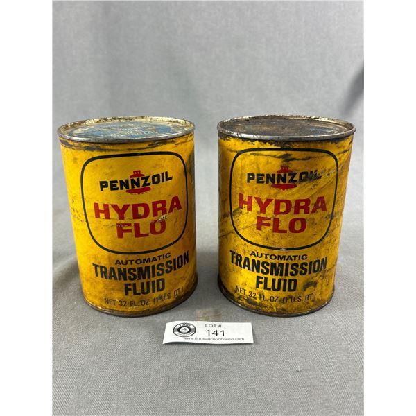 2 Vintage Pennzoil Hydra Flo Automatic Transmission Fluid Tin Cans w/ Content