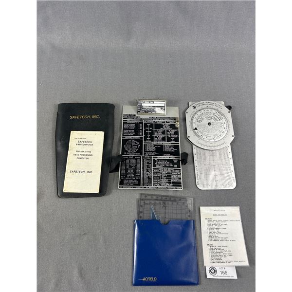 Vintage Aviation Lot - Safetech Flight Computer, Aircraft Metal Clipboard, ACField Protractor/Parall