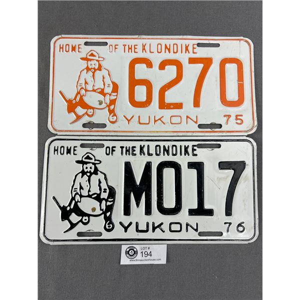 2 Vintage Yukon "Home Of The Klondike" License Plates - 1975 & 1976