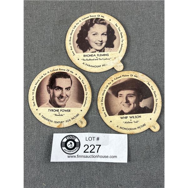 3 Vintage Dixie Cup Movie Star Lids (Vancouver)