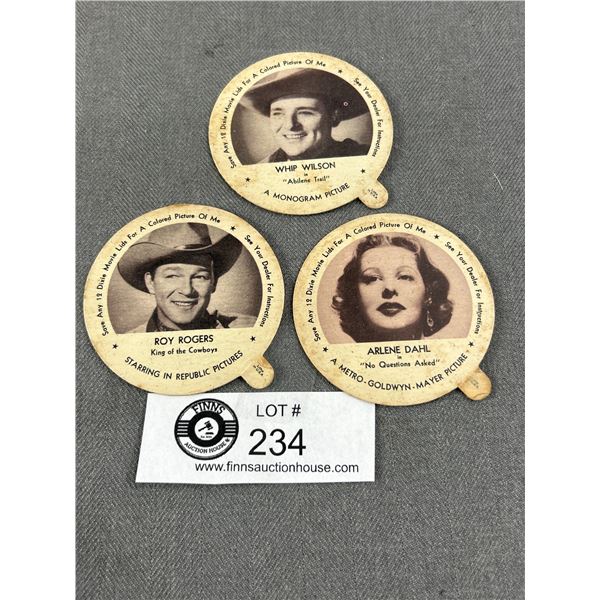 3 Vintage Dixie Cup Movie Star Lids (Vancouver)