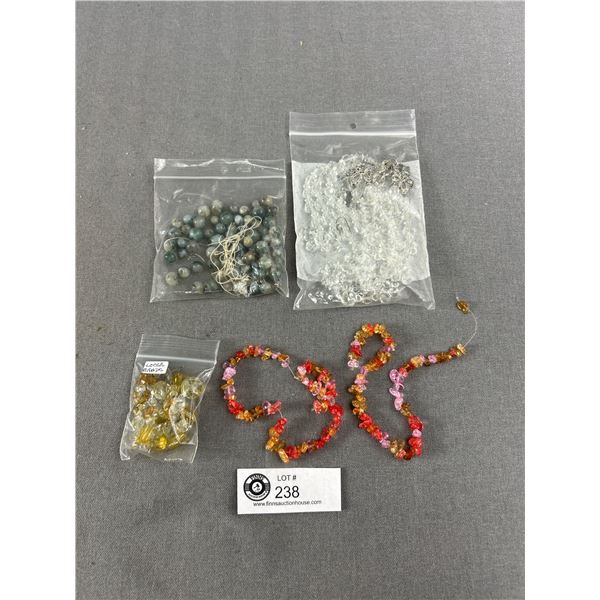4 Lots Of Vintage Necklace Beads, Crystal, Agate & More