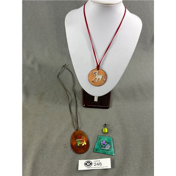 Vintage Enamel On Copper Unusual Pendants